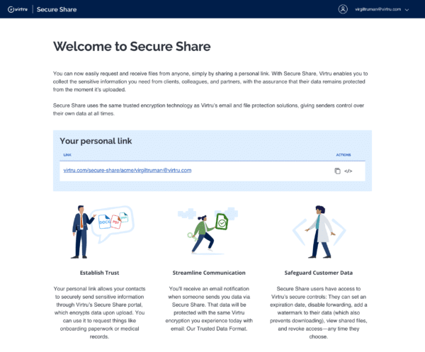 Secure Share welcome page