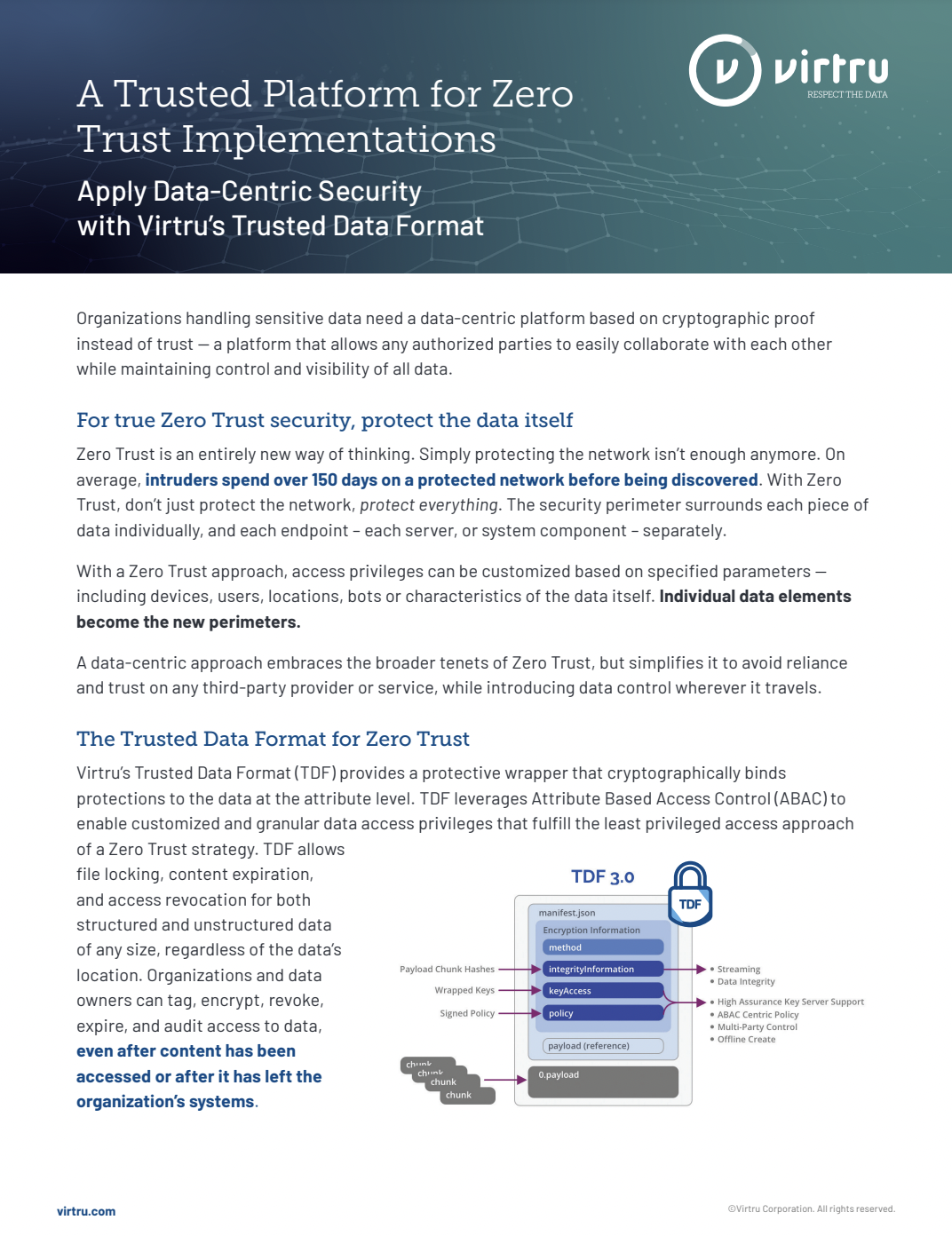 Preview of Data Sheet about the Trusted Data Format, a trusted platform for Zero Trust implementation platform