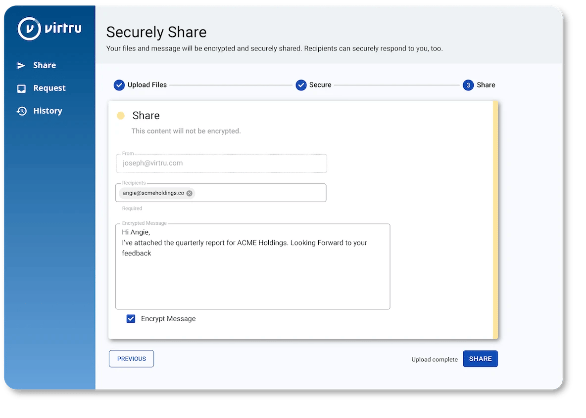 Secure Share UI for data sharing