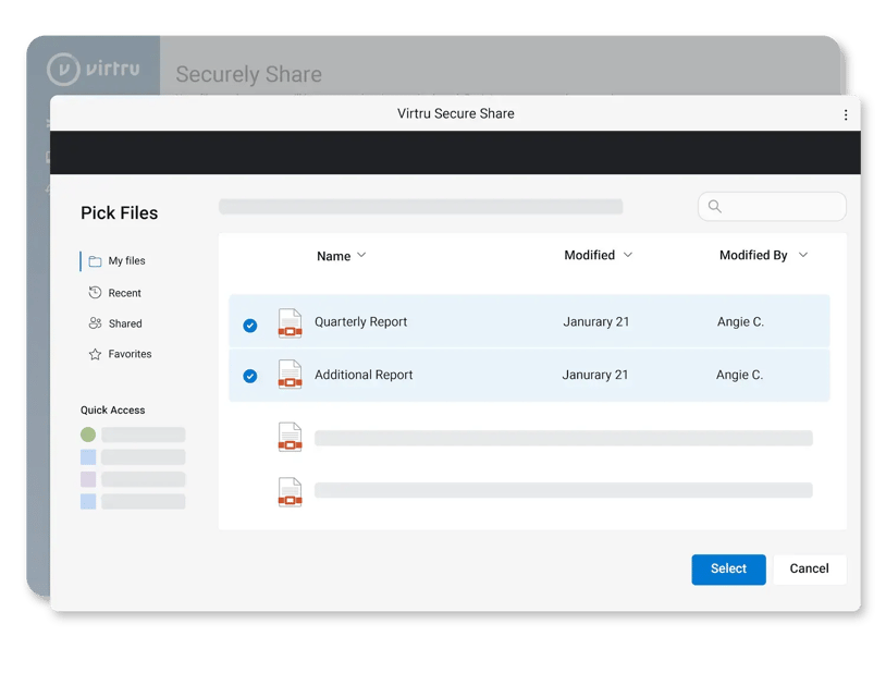 Virtru for OneDrive UI