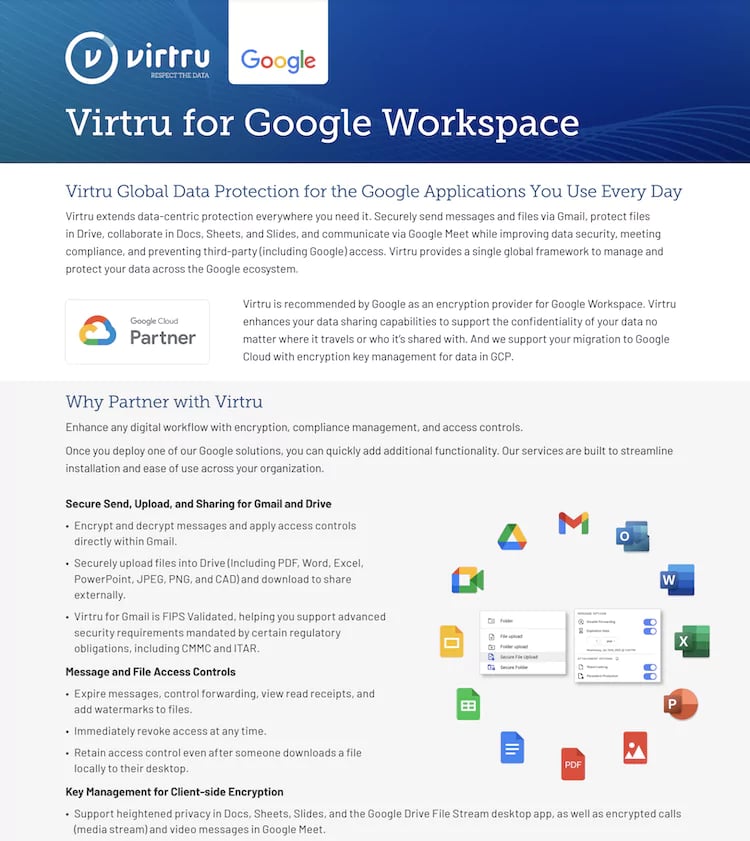 Virtru data protection and key management for Google Workspace