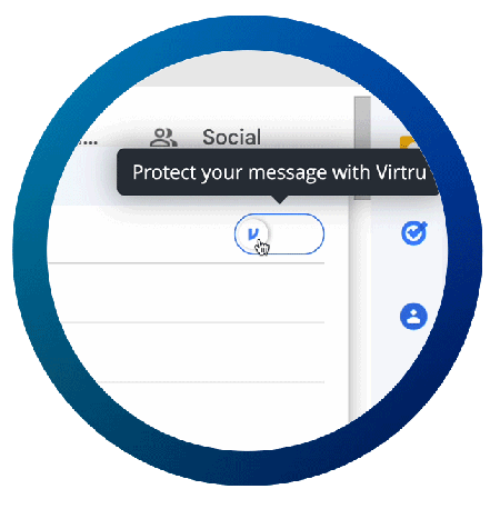 Virtru toggle button animates on and off: Virtru protection is enabled
