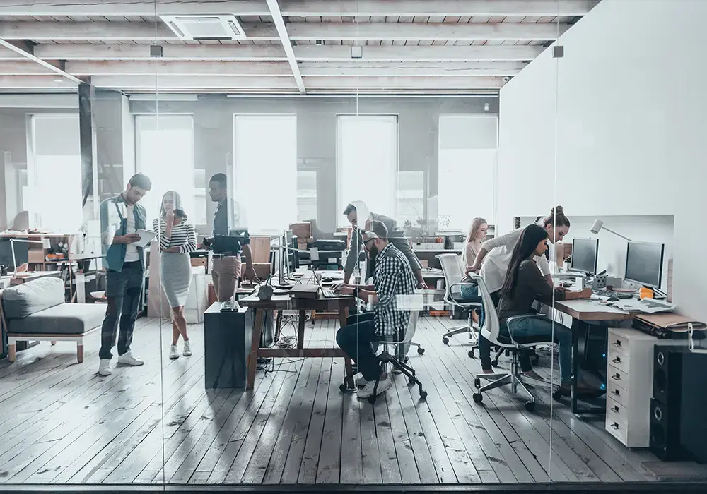 Employees work together in an office