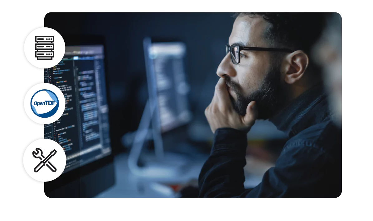 Man looking at code on computer