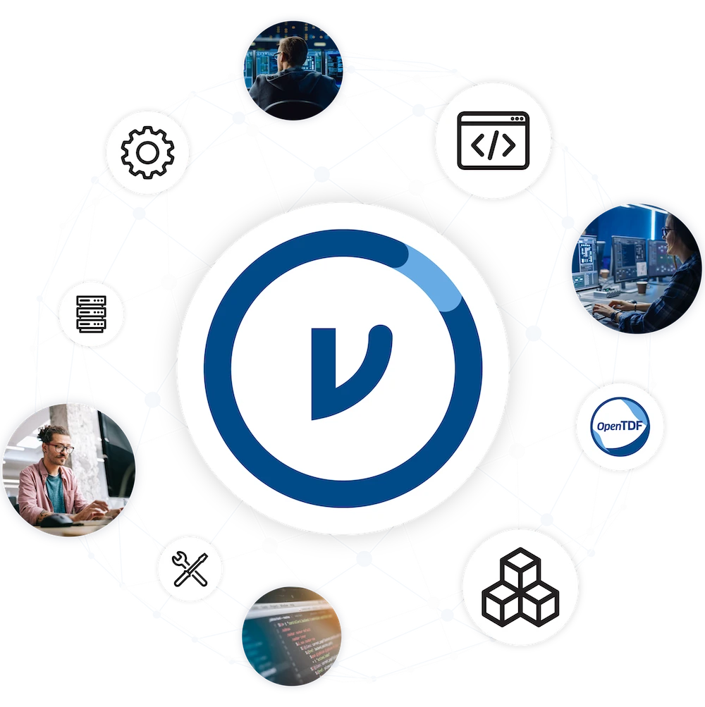 Virtru logo and icons related to the Trusted Data Format