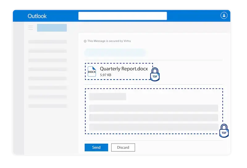 UI showing OpenTDF components in the Outlook email environment