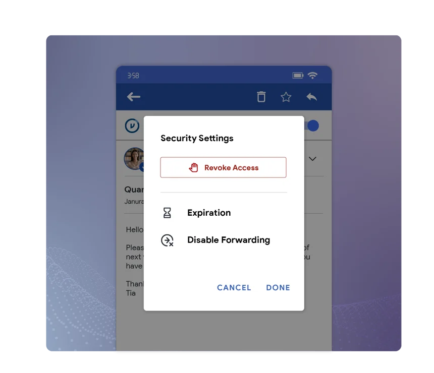 Virtru mobile app security settings