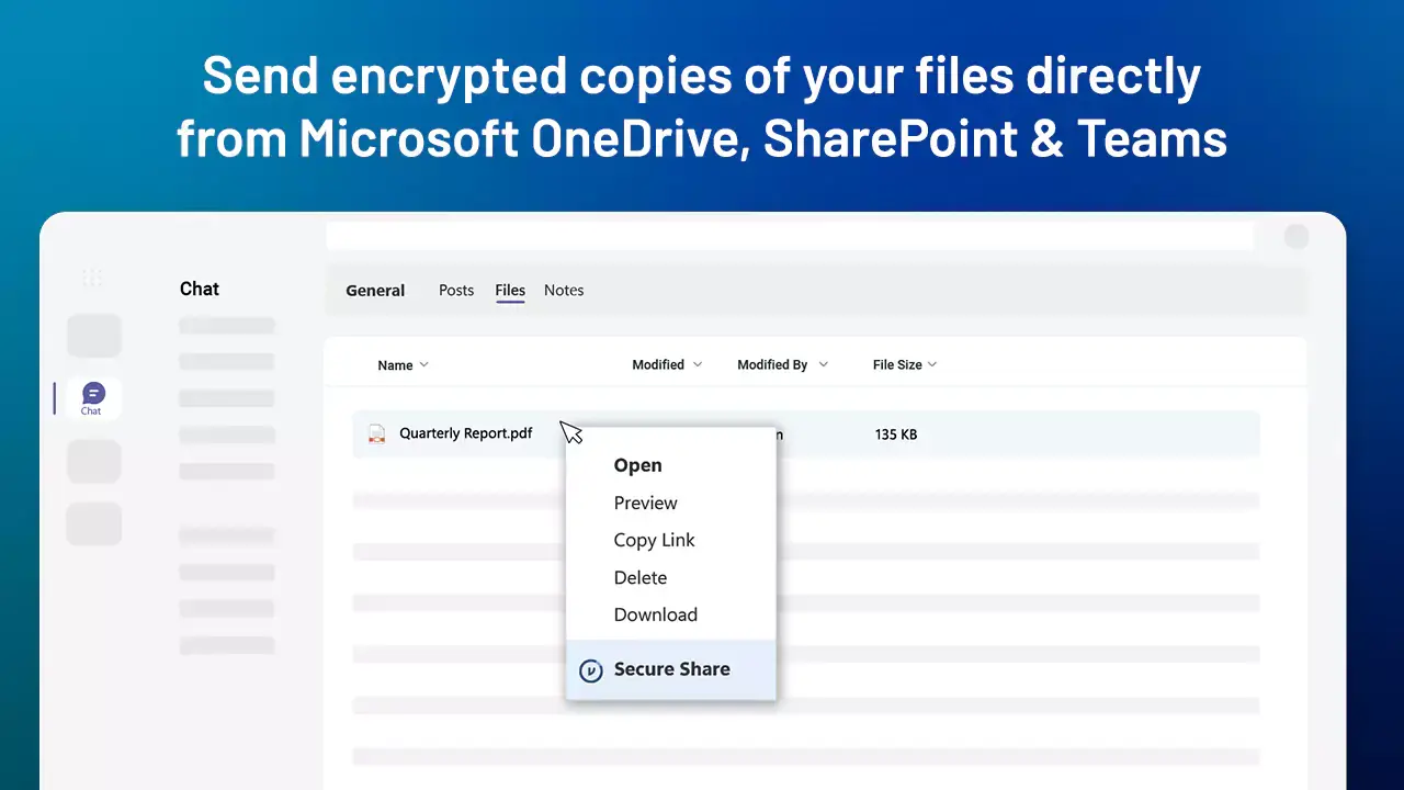 A view of the interface of Virtru for Microsoft Teams