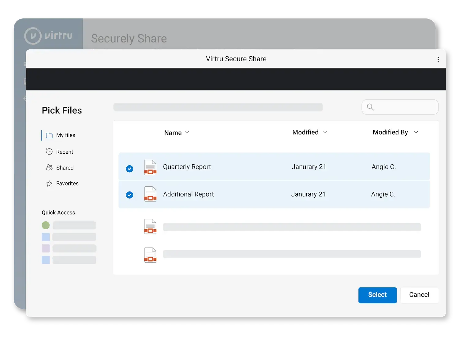 Virtru for OneDrive UI