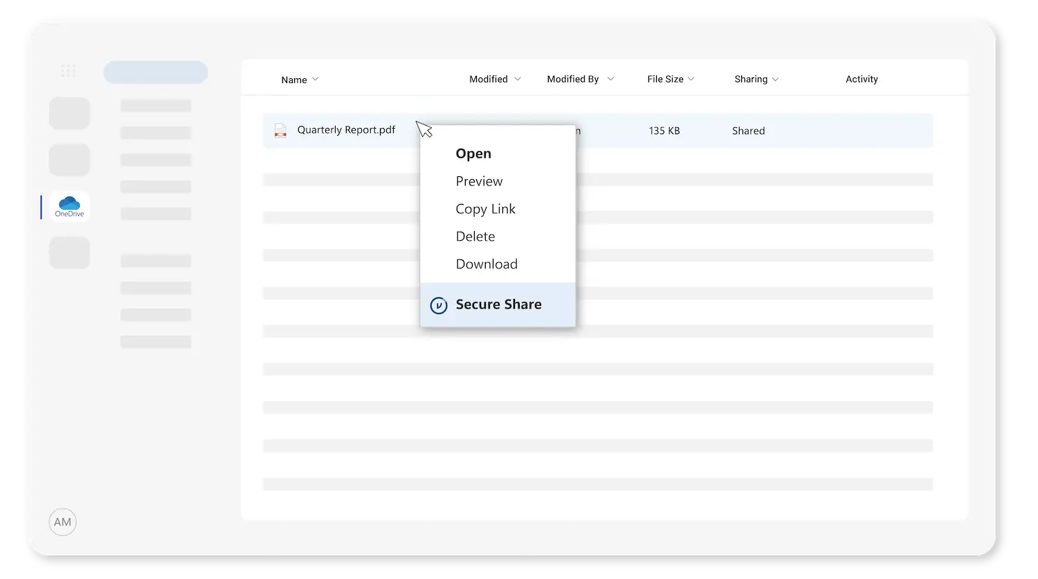 Virtru for OnDrive UI