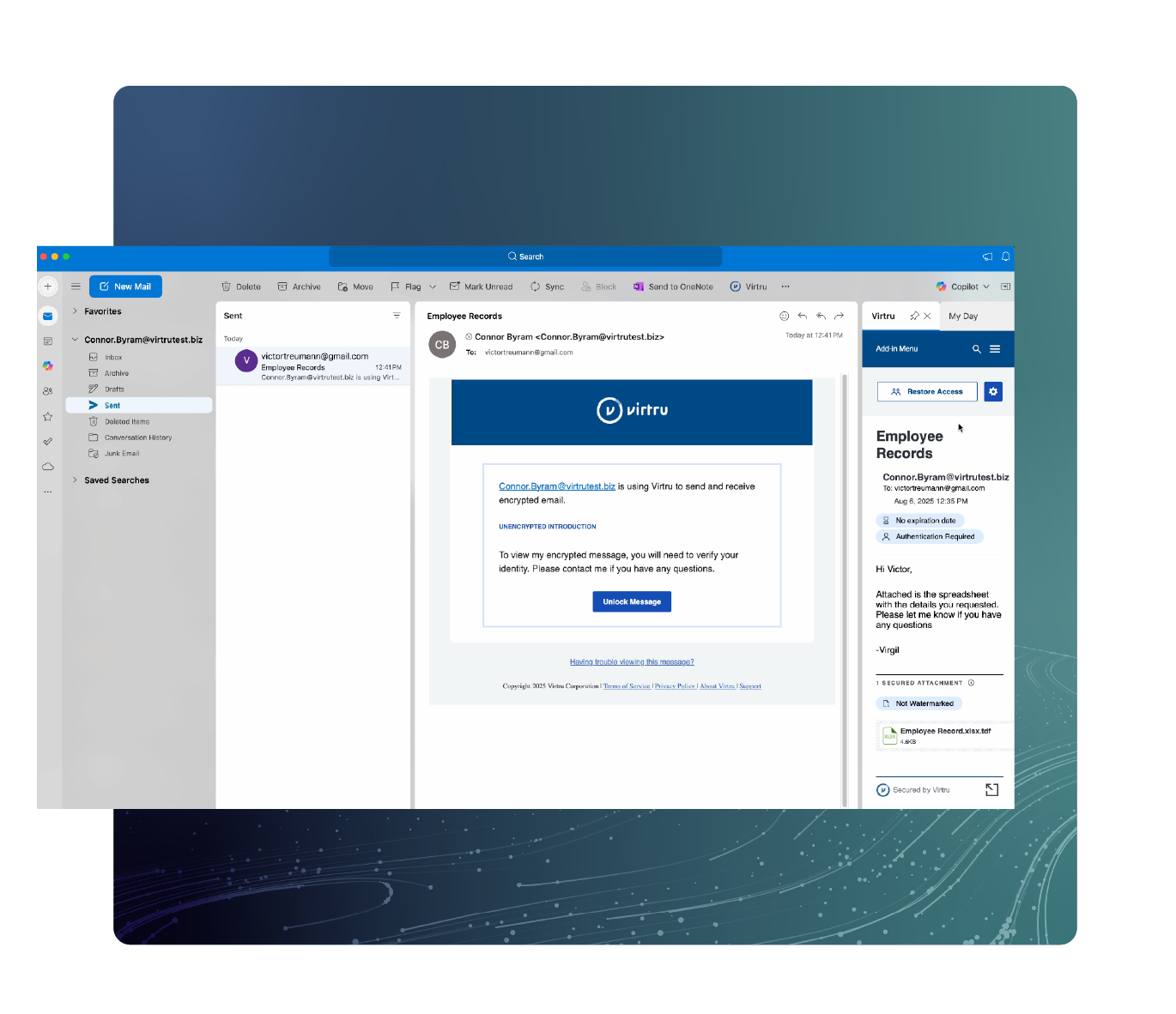 Virtru for Outlook email interface