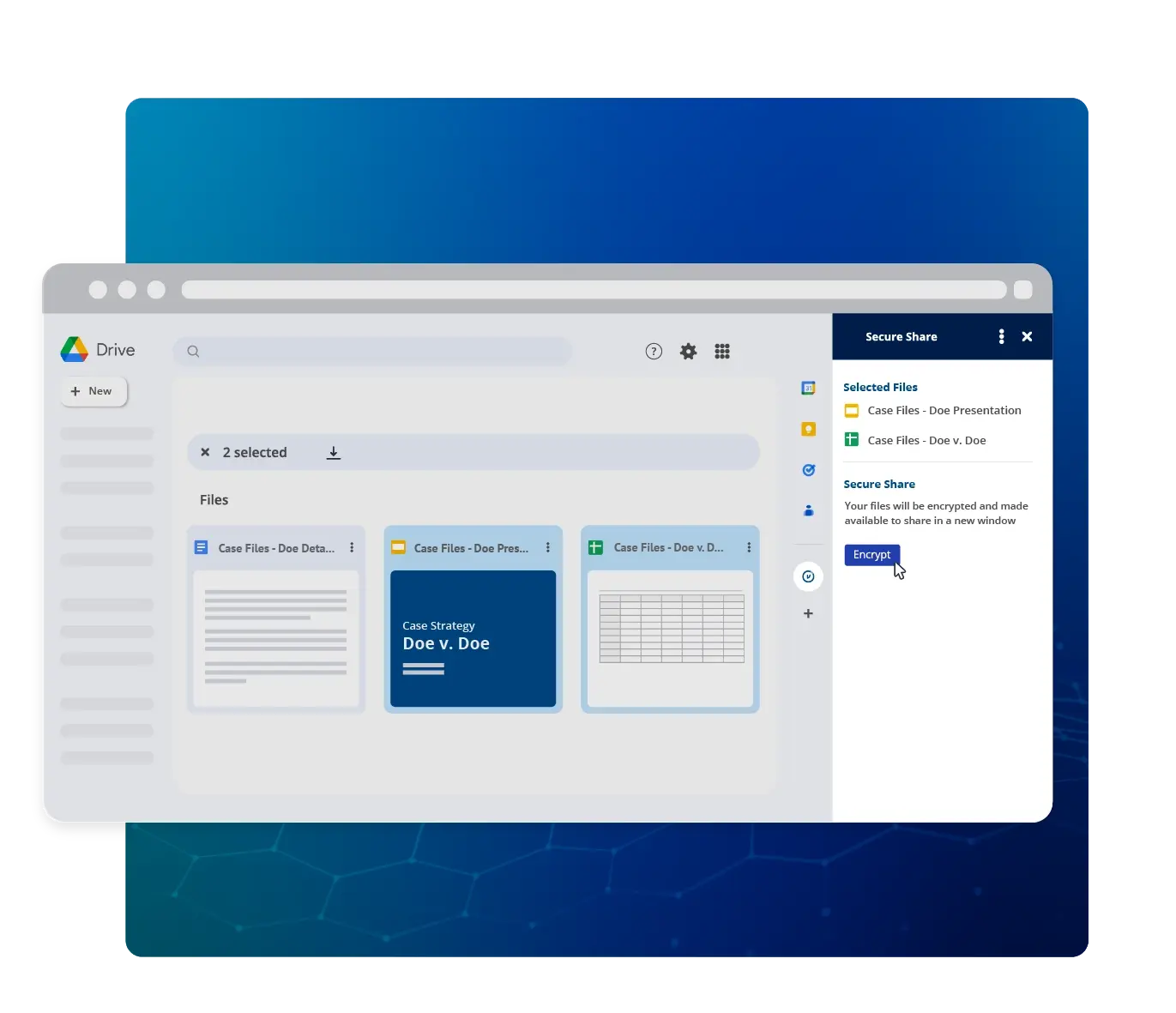 Virtru for Drive Legal example: Exporting secure copies of Google Drive files for sharing