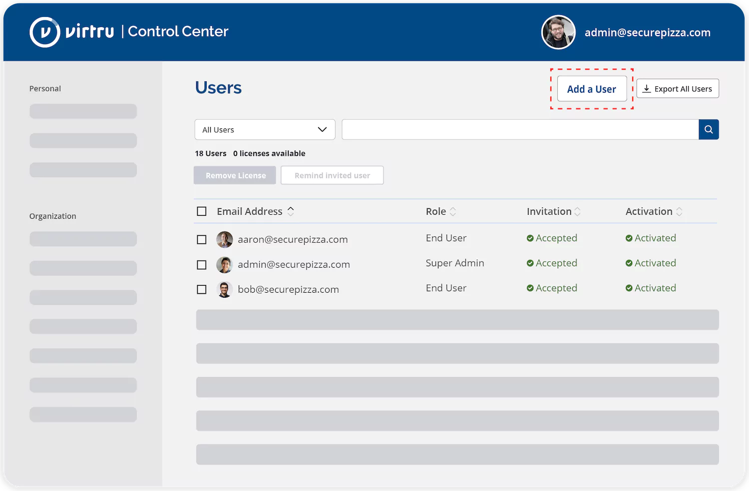 Virtru Control Center